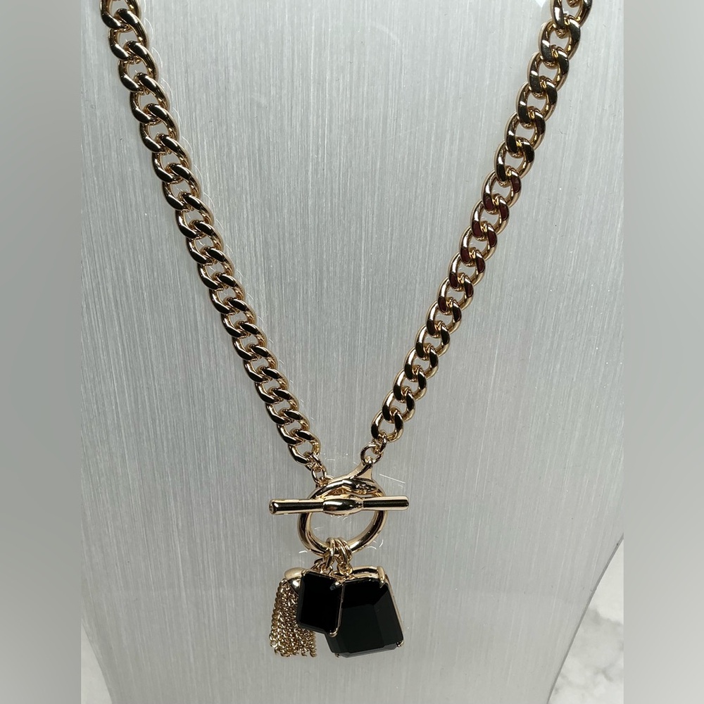 Triple Pendants Chains Necklace Simple Elegant Black Square new
